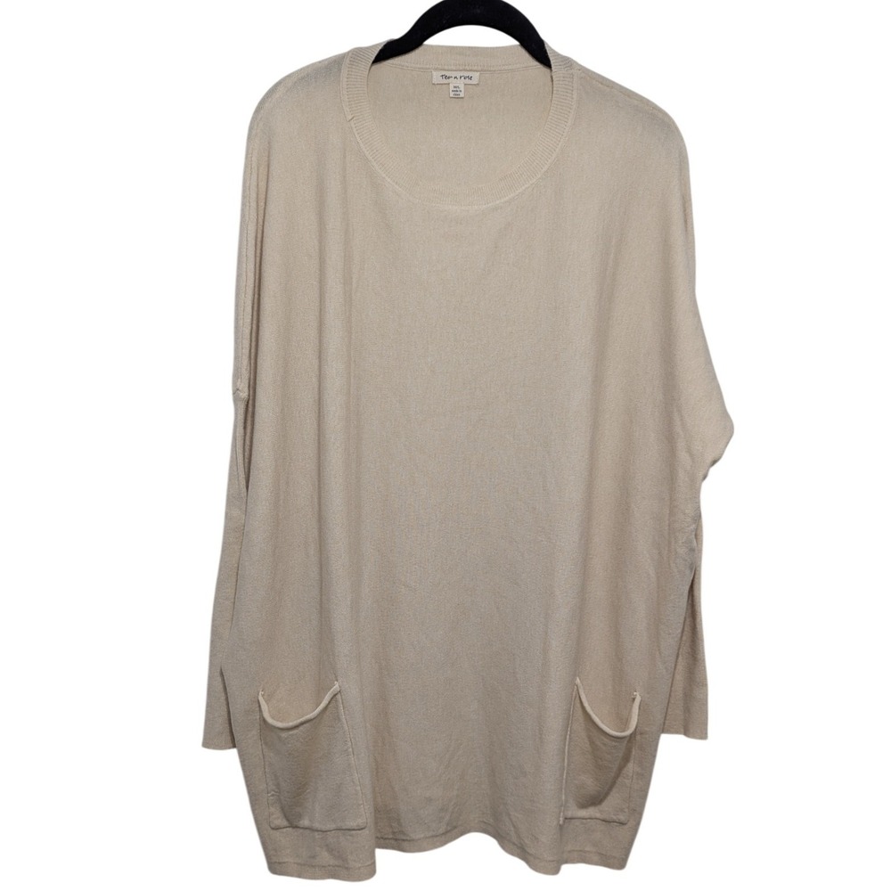 Tea N Rose Tunic Sweater Women M/L Ivory Lagenlook Oversized Pocket Knit IT91082